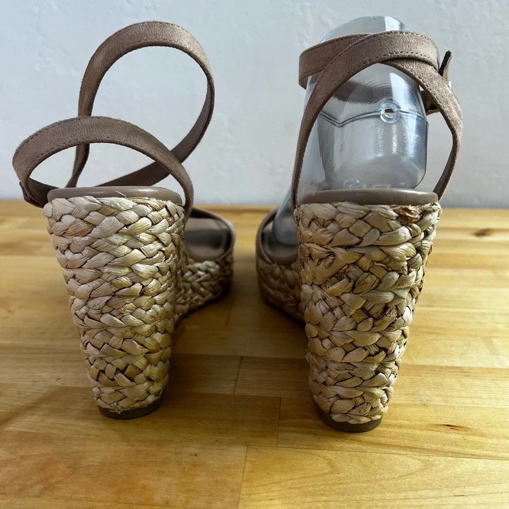 BP Wedges Ginny Tan Faux Suede Ankle Strap Woven Espadrille‎ Sandals Size 9.5 M
